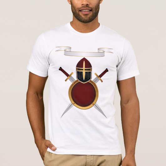 Middeleeuwse Ridder Crest Helm Zwaarden Schild T-shirt (Voorkant)