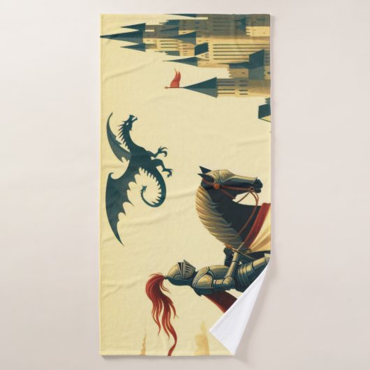 Middeleeuwse ridder/draak/kasteel fantasie badhanddoek (Badhanddoek)