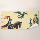 Middeleeuwse ridder/draak/kasteel fantasie badhanddoek (Badhanddoek)