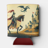 Middeleeuwse ridder/draak/kasteel fantasie blikjeskoeler (Achterkant)