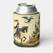 Middeleeuwse ridder/draak/kasteel fantasie blikjeskoeler (Blikje Achterkant)