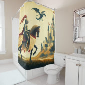 Middeleeuwse ridder/draak/kasteel fantasie douchegordijn (In situ)
