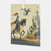 Middeleeuwse ridder/draak/kasteel fantasie glas ornament (Voorkant links)