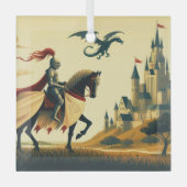 Middeleeuwse ridder/draak/kasteel fantasie glas ornament (Voorkant)