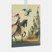 Middeleeuwse ridder/draak/kasteel fantasie glas ornament (Voorkant Rechts)