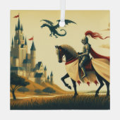 Middeleeuwse ridder/draak/kasteel fantasie glas ornament (Achterkant)