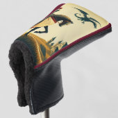 Middeleeuwse ridder/draak/kasteel fantasie golfheadcover (3/4 voorkant)