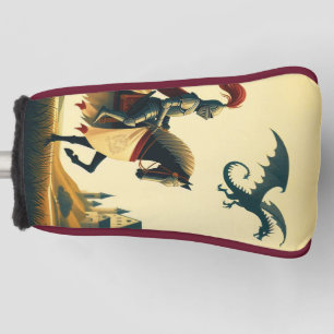 Middeleeuwse ridder/draak/kasteel fantasie golfheadcover