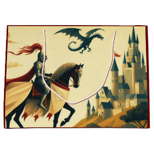 Middeleeuwse ridder/draak/kasteel fantasie groot cadeauzakje