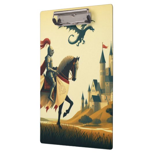Middeleeuwse ridder/draak/kasteel fantasie klembord (Links)