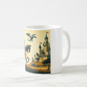 Middeleeuwse ridder/draak/kasteel fantasie koffiemok (Voorkant rechts)