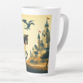 Middeleeuwse ridder/draak/kasteel fantasie latte mok (Rechterhoek)