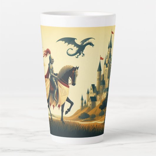 Middeleeuwse ridder/draak/kasteel fantasie latte mok (Voorkant)