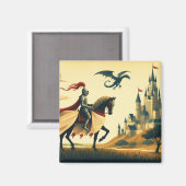 Middeleeuwse ridder/draak/kasteel fantasie magneet (Voorkant / Achterkant)