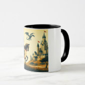 Middeleeuwse ridder/draak/kasteel fantasie mok (Voorkant rechts)