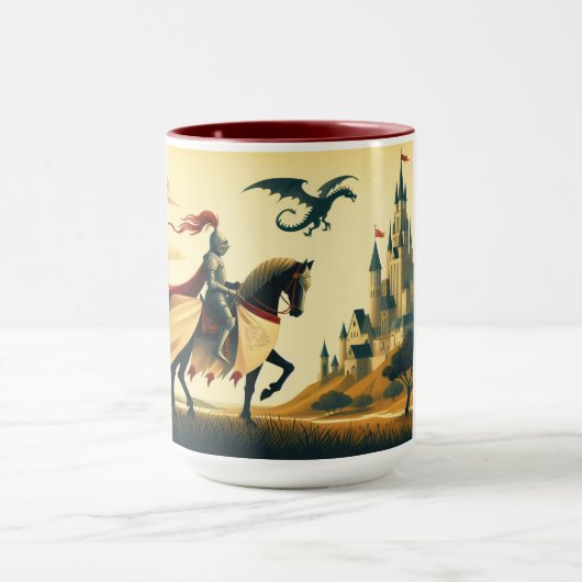 Middeleeuwse ridder/draak/kasteel fantasie mok (Midden)