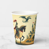 Middeleeuwse ridder/draak/kasteel fantasie papieren bekers (Achterkant)