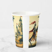 Middeleeuwse ridder/draak/kasteel fantasie papieren bekers (Links)