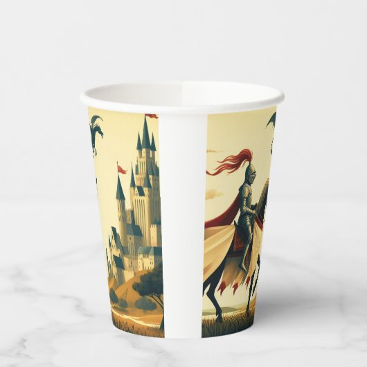 Middeleeuwse ridder/draak/kasteel fantasie papieren bekers (Links)