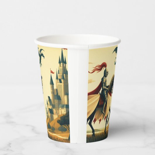 Middeleeuwse ridder/draak/kasteel fantasie papieren bekers (Rechts)