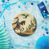 Middeleeuwse ridder/draak/kasteel fantasie papieren bordje (Feest)