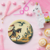 Middeleeuwse ridder/draak/kasteel fantasie papieren bordje (Feest)