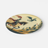 Middeleeuwse ridder/draak/kasteel fantasie papieren bordje (Gekanteld)