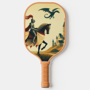 Middeleeuwse ridder/draak/kasteel fantasie pickleball paddle