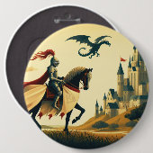 Middeleeuwse ridder/draak/kasteel fantasie ronde button 6,0 cm (Voorkant /achterkant)