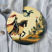 Middeleeuwse ridder/draak/kasteel fantasie ronde button 6,0 cm (In situ)