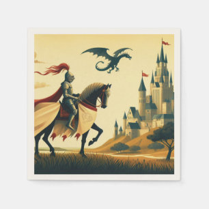 Middeleeuwse ridder/draak/kasteel fantasie servet