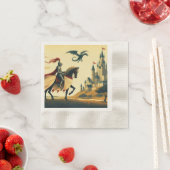 Middeleeuwse ridder/draak/kasteel fantasie servet (Insitu)