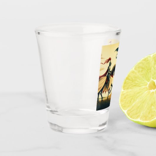 Middeleeuwse ridder/draak/kasteel fantasie shot glas (Links)