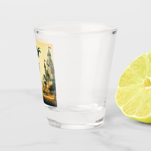 Middeleeuwse ridder/draak/kasteel fantasie shot glas (Rechts)