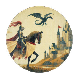 Middeleeuwse ridder/draak/kasteel fantasie snijplank