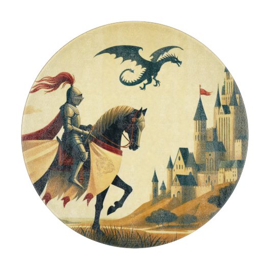 Middeleeuwse ridder/draak/kasteel fantasie snijplank (Voorkant)