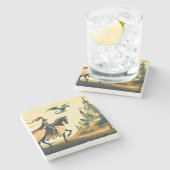 Middeleeuwse ridder/draak/kasteel fantasie stenen onderzetter (Zijkant)