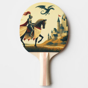 Middeleeuwse ridder/draak/kasteel fantasie tafeltennisbatje