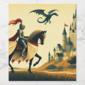 Middeleeuwse ridder/draak/kasteel fantasie wijn etiket (Enkel label)