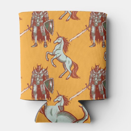 Middeleeuwse ridder, eenhoorn, fantasie naadloos p blikjeskoeler (Achterkant)