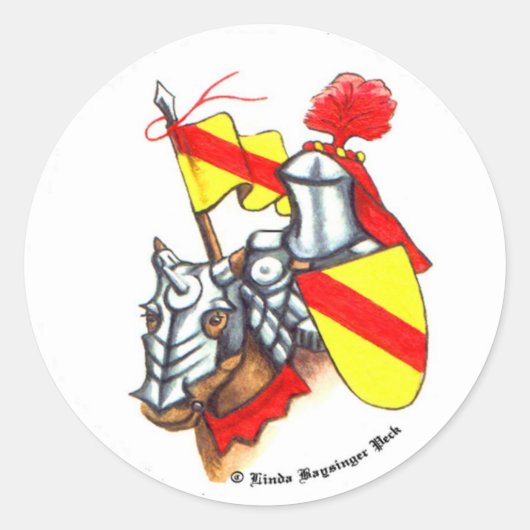 Middeleeuwse ridder en paard ronde sticker (Voorkant)