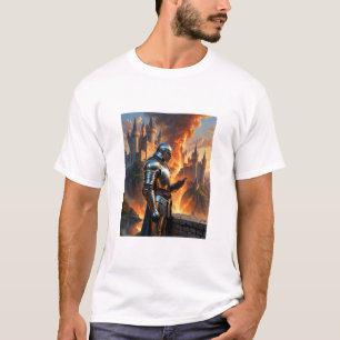 Middeleeuwse Ridder Funny Castle Fire Fantasy Art  T-shirt