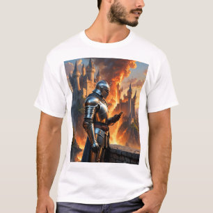Middeleeuwse Ridder Funny Castle Fire Fantasy Art  T-shirt
