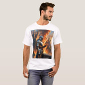 Middeleeuwse Ridder Funny Castle Fire Fantasy Art  T-shirt (Voorkant volledig)
