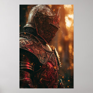 Middeleeuwse Ridder in het Shining Red Armor Poste Poster