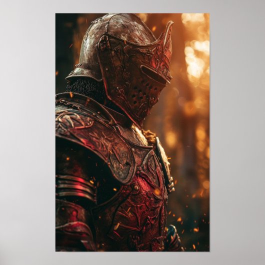Middeleeuwse Ridder in het Shining Red Armor Poste Poster (Voorkant)