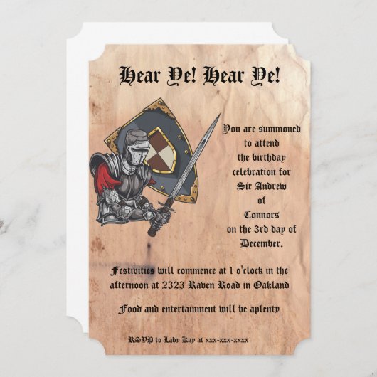 Middeleeuwse Ridder met Zwaard en Schild Verjaarda Kaart (Voorkant / Achterkant)