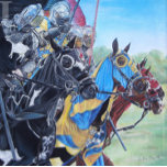 middeleeuwse ridder over paarden historische kunst horloge<br><div class="desc">Dit unieke en zeer coole horloge heeft een van mijn favoriete schilderijen. De stekende messen op het horsbackschilderij heten "De Vier Knachten van het Bosfestival". Ik schilderde het op een foto die ik nam toen ik op het Forest Festival op Chingford Plains in het Verenigd Koninkrijk was. Het bosfestival wordt...</div>