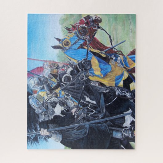 middeleeuwse ridder over paarden historische kunst legpuzzel (Verticaal)