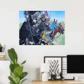 middeleeuwse ridder over paarden historische kunst poster (Thuiskantoor)